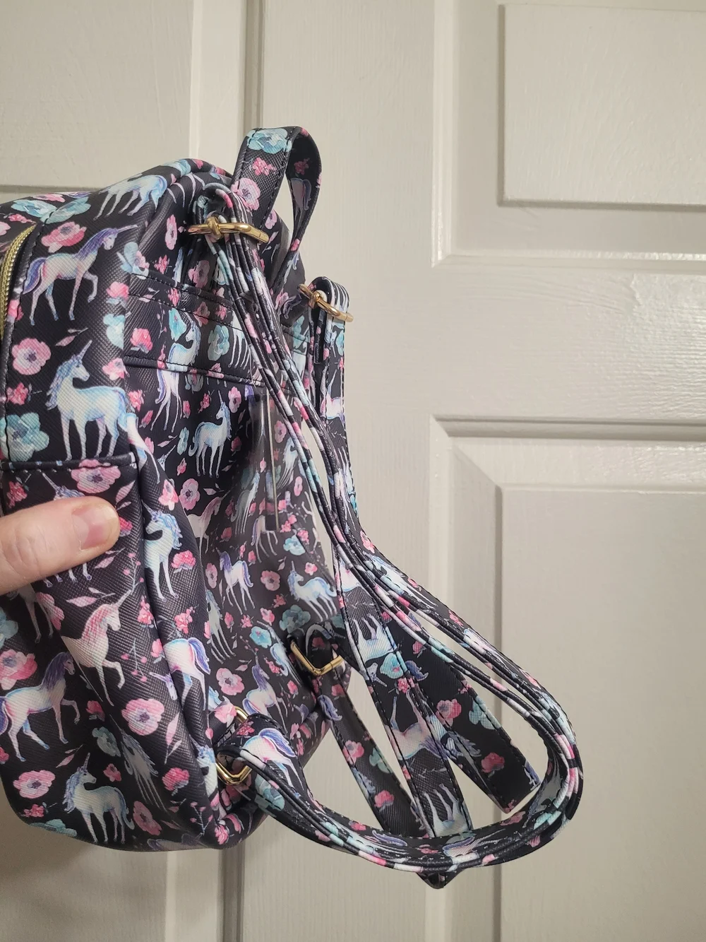 Kids Unicorn Print Mini Backpack - Black with Pastel Unicorns